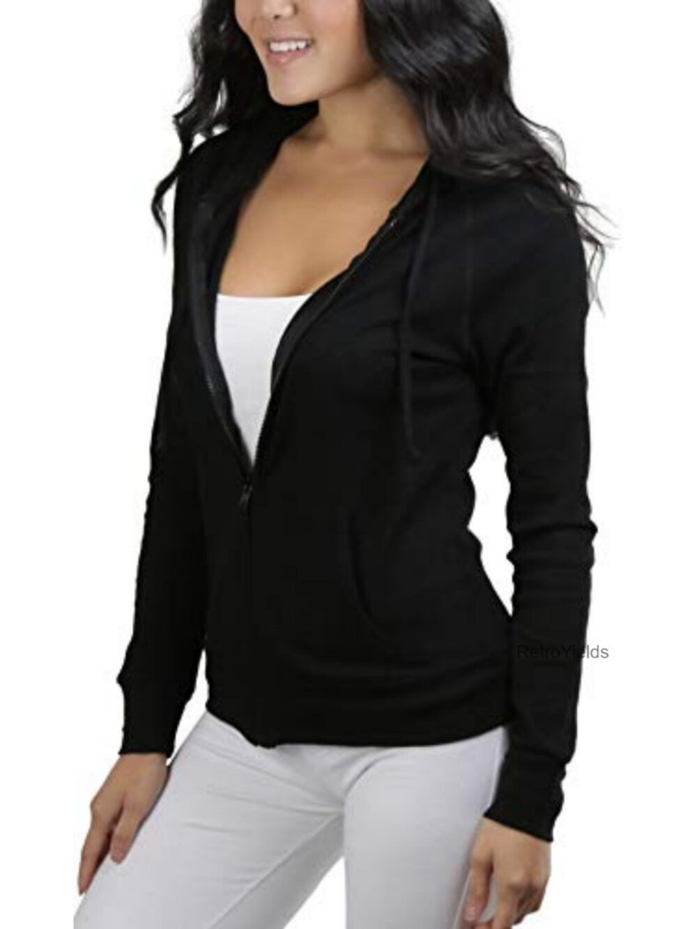 Women's Long Sleeve Full Zip Hoodie Jacket Lightweight Pouch Pocket Drawstring